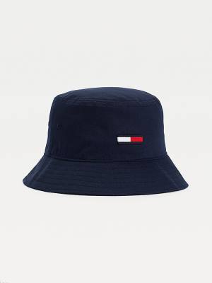 Blue Tommy Hilfiger Flag Embroidery Bucket Men's Hats | TH230XPL