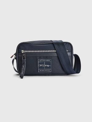 Blue Tommy Hilfiger Flag Jacquard Reporter Men's Bags | TH127KCH