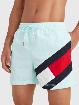 Blue Tommy Hilfiger Flag Mid Length Drawstring Shorts Men's Swimwear | TH316KVF