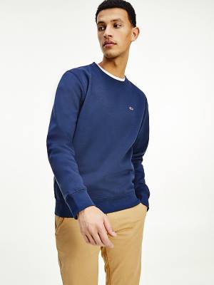 Blue Tommy Hilfiger Flag Patch Fleece Men's Sweatshirts | TH168LFY