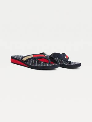 Blue Tommy Hilfiger Flag Plaque Mid-Wedge Flip-Flop Women's Sandals | TH638ZSN