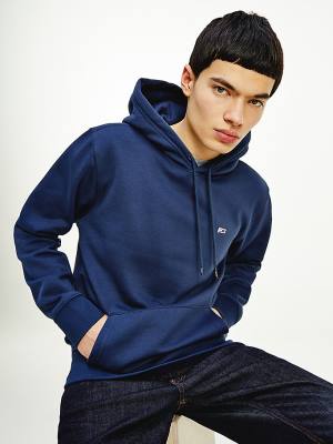 Blue Tommy Hilfiger Fleece Flag Patch Men's Hoodie | TH763RJZ