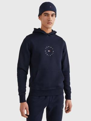 Blue Tommy Hilfiger Flex Fleece Graphic Men's Hoodie | TH821XCE