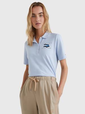 Blue Tommy Hilfiger Flock Flag Women's Polo Shirts | TH304GKV