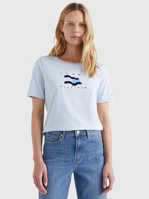 Blue Tommy Hilfiger Flock Flag Women's T Shirts | TH238WEK