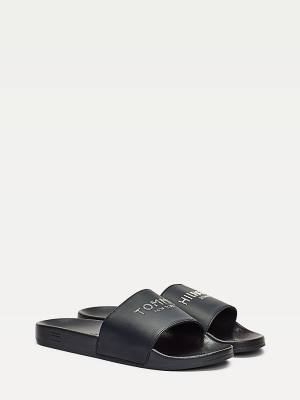 Blue Tommy Hilfiger Glitter Logo Pool Slides Women's Sandals | TH016JXZ