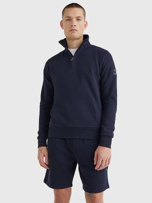 Blue Tommy Hilfiger Half-Zip Men's Sweatshirts | TH602MWT