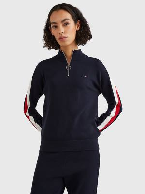 Blue Tommy Hilfiger Half Zip Regular Fit Jumper Women's Sweaters | TH176RVS