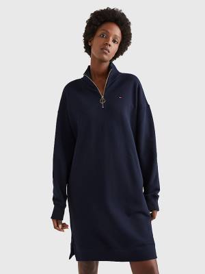 Blue Tommy Hilfiger Half Zip Relaxed Jumper Women's Dress | TH076SVU