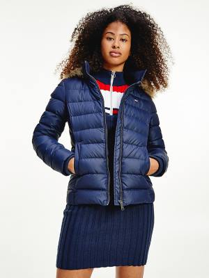 Blue Tommy Hilfiger Hooded Down Women's Jackets | TH764MCZ