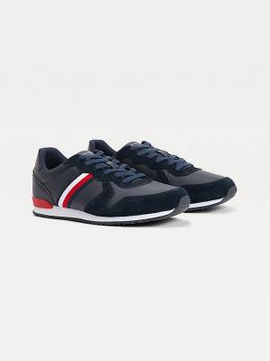 Blue Tommy Hilfiger Iconic Leather Retro Running Men's Sneakers | TH023RPZ