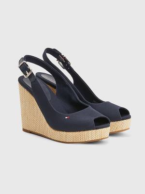 Blue Tommy Hilfiger Iconic Slingback Espadrille High Heel Wedges Women's Sandals | TH437XCT