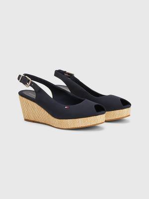 Blue Tommy Hilfiger Iconic Slingback Espadrille Wedges Women's Sandals | TH645DUI