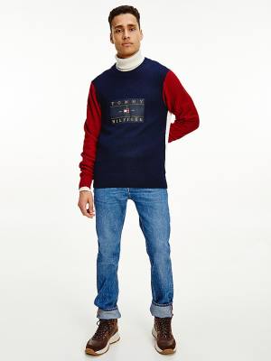 Blue Tommy Hilfiger Icons Colour-Blocked Mixed Knit Jumper Men's Sweaters | TH815UDT