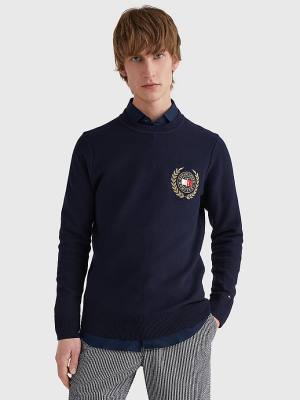 Blue Tommy Hilfiger Icons Crest Embroidery Jumper Men's Sweaters | TH781FVB