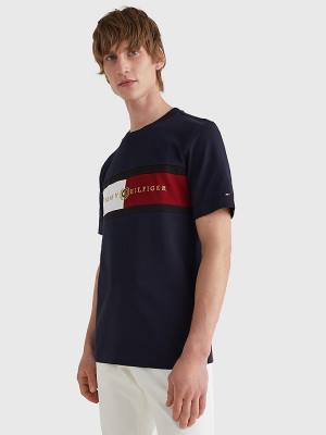 Blue Tommy Hilfiger Icons Crest Men's T Shirts | TH395NGH