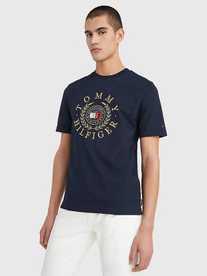 Blue Tommy Hilfiger Icons Embroidery Men's T Shirts | TH431SXB