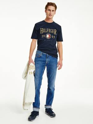 Blue Tommy Hilfiger Icons Relaxed Fit Men's T Shirts | TH254XMJ