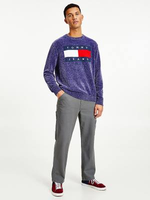 Blue Tommy Hilfiger Intarsia Flag Relaxed Fit Jumper Men's Sweaters | TH690BAK