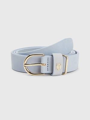 Blue Tommy Hilfiger Interlock Plaque Leather Women's Belts | TH076LEG