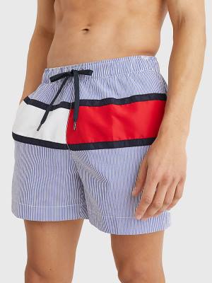 Blue Tommy Hilfiger Ithaca Stripe Colour-Blocked Mid Length Shorts Men's Swimwear | TH064YGC