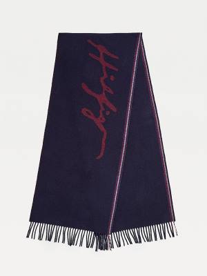 Blue Tommy Hilfiger Jacquard Logo Men's Scarves | TH247FWY