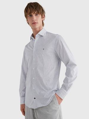 Blue Tommy Hilfiger Jersey Micro Dot Slim Fit Men's Shirts | TH649QLP