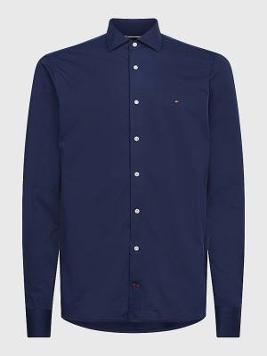 Blue Tommy Hilfiger Jersey Solid Slim Fit Men's Shirts | TH013BVO