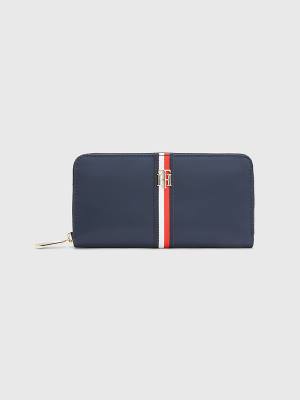 Blue Tommy Hilfiger Large Zip-Around Signature Women's Wallets | TH578UXO