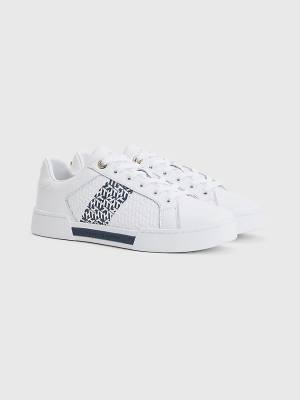 Blue Tommy Hilfiger Leather TH Monogram Cupsole Women's Sneakers | TH608YBC