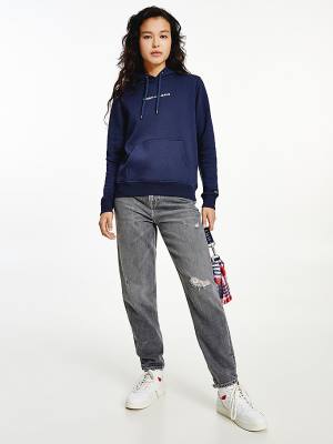 Blue Tommy Hilfiger Linear Logo Women's Hoodie | TH371SCM