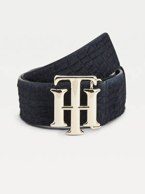 Blue Tommy Hilfiger Logo Calf-Hair Organic Leather Women's Belts | TH179BOW