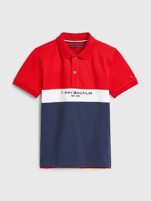 Blue Tommy Hilfiger Logo Colour-Blocked Polo Boys' T Shirts | TH847UYO