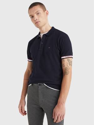 Blue Tommy Hilfiger Logo Cuff Regular Fit Men's Polo Shirts | TH486OIG