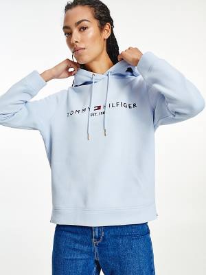 Blue Tommy Hilfiger Logo Drawstring Regular Fit Women's Hoodie | TH865YCR