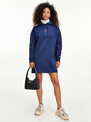 Blue Tommy Hilfiger Logo Embroidery Women's Dress | TH864YQM