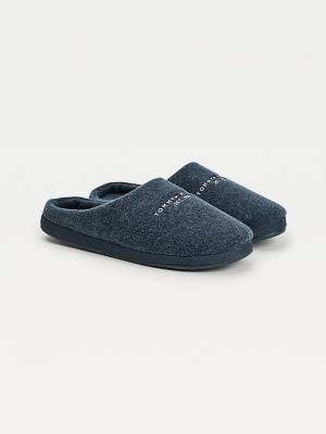 Blue Tommy Hilfiger Logo Felt Home Men's Slippers | TH427YSQ