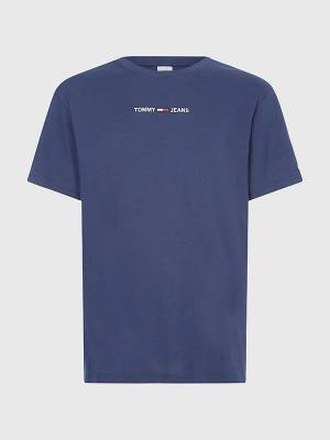 Blue Tommy Hilfiger Logo Flag Patch Men's T Shirts | TH196QEA