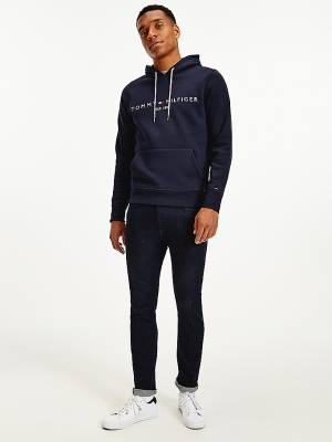 Blue Tommy Hilfiger Logo Flex Fleece Men's Hoodie | TH609GFC