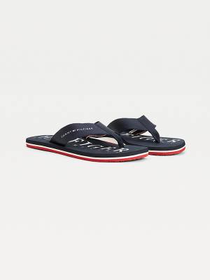 Blue Tommy Hilfiger Logo Flip-Flops Men's Sandals | TH475DKV