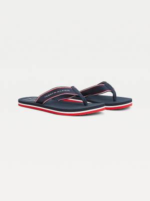 Blue Tommy Hilfiger Logo Flip Flops Women's Sandals | TH479UHC