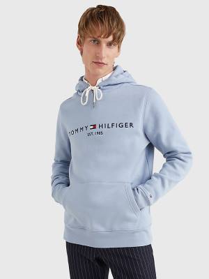 Blue Tommy Hilfiger Logo Men's Hoodie | TH618IVY