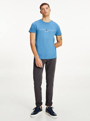 Blue Tommy Hilfiger Logo Men's T Shirts | TH752UAQ