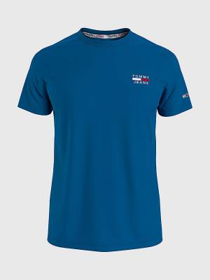 Blue Tommy Hilfiger Logo Organic Cotton Slim Fit Men's T Shirts | TH038EUD