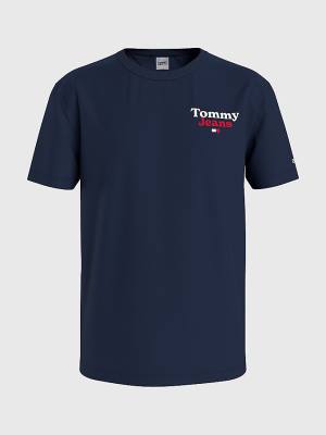 Blue Tommy Hilfiger Logo Print Men's T Shirts | TH208CQV