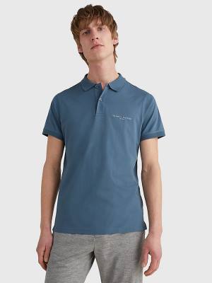 Blue Tommy Hilfiger Logo Slim Fit Men's Polo Shirts | TH098SPJ