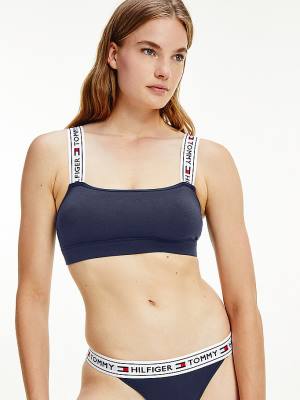 Blue Tommy Hilfiger Logo Strap Bralette Women's Underwear | TH315YAO