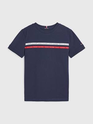 Blue Tommy Hilfiger Logo Tape Organic Cotton Boys' T Shirts | TH530DTP