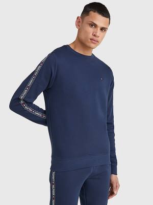 Blue Tommy Hilfiger Logo Tape Sweatshirt Men's Pyjamas | TH730NQO