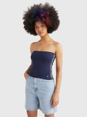 Blue Tommy Hilfiger Logo Tape Tube Top Women's T Shirts | TH382FCB